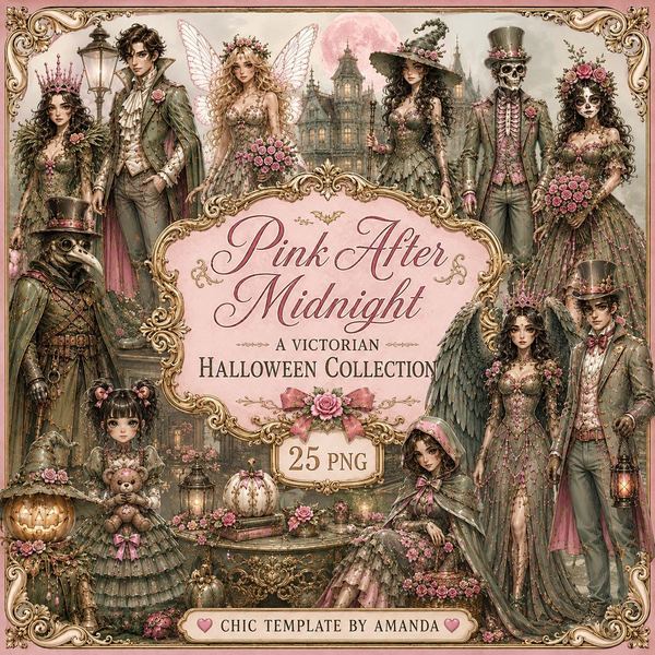 Pink After Midnight Victorian Halloween Clipart