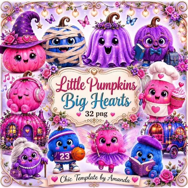 Little Pumpkins Big Hearts Clipart 32 PNG Bundle