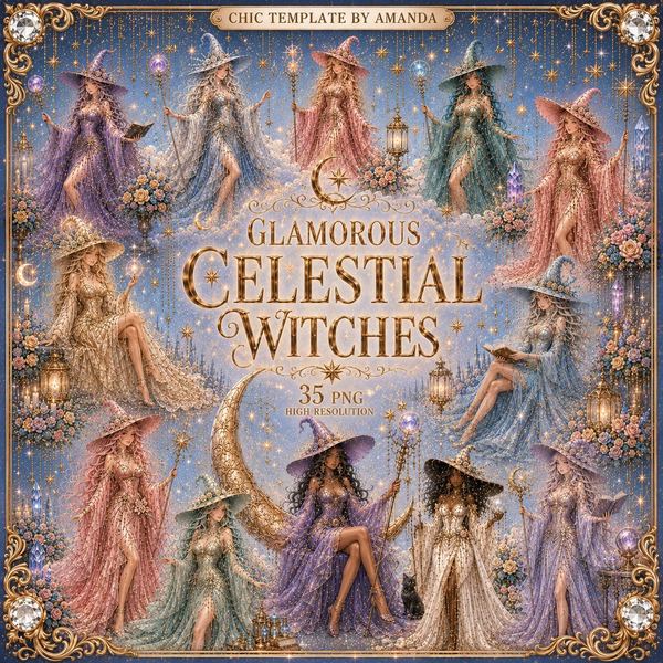 Glamorous Celestial Witch Clipart