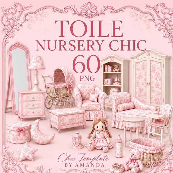 Pink Toile Nursery Clipart Bundle
