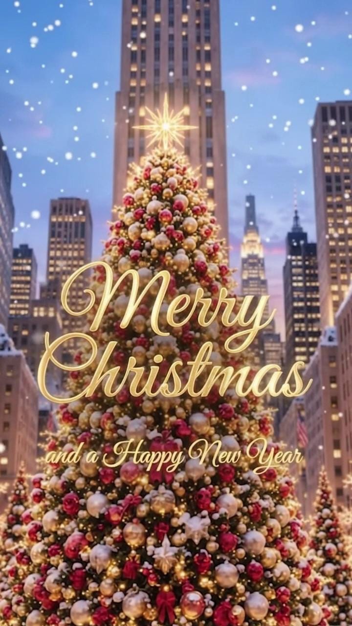 Personalised New York Christmas Card | Luxury Merry Christmas Digital Greeting Card | Custom Name | Rockefeller Card Download