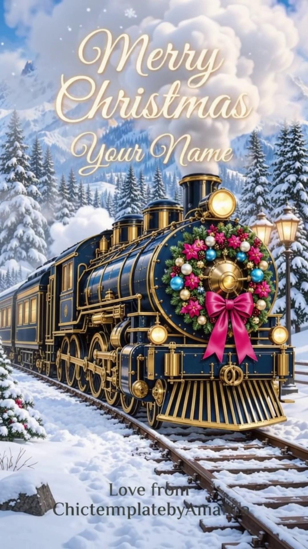 Personalised Christmas Train Card | Luxury Merry Christmas Digital Greeting Card | Custom Name | Luxury Alphine Train Card Download
