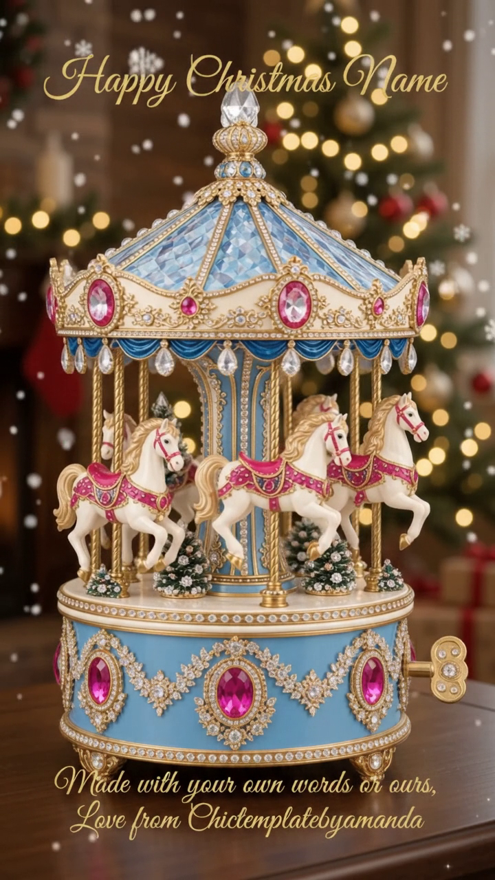Personalised Christmas Carousel Card | Luxury Merry Christmas Digital Greeting Card | Custom Name | Elegant Holiday Card Download